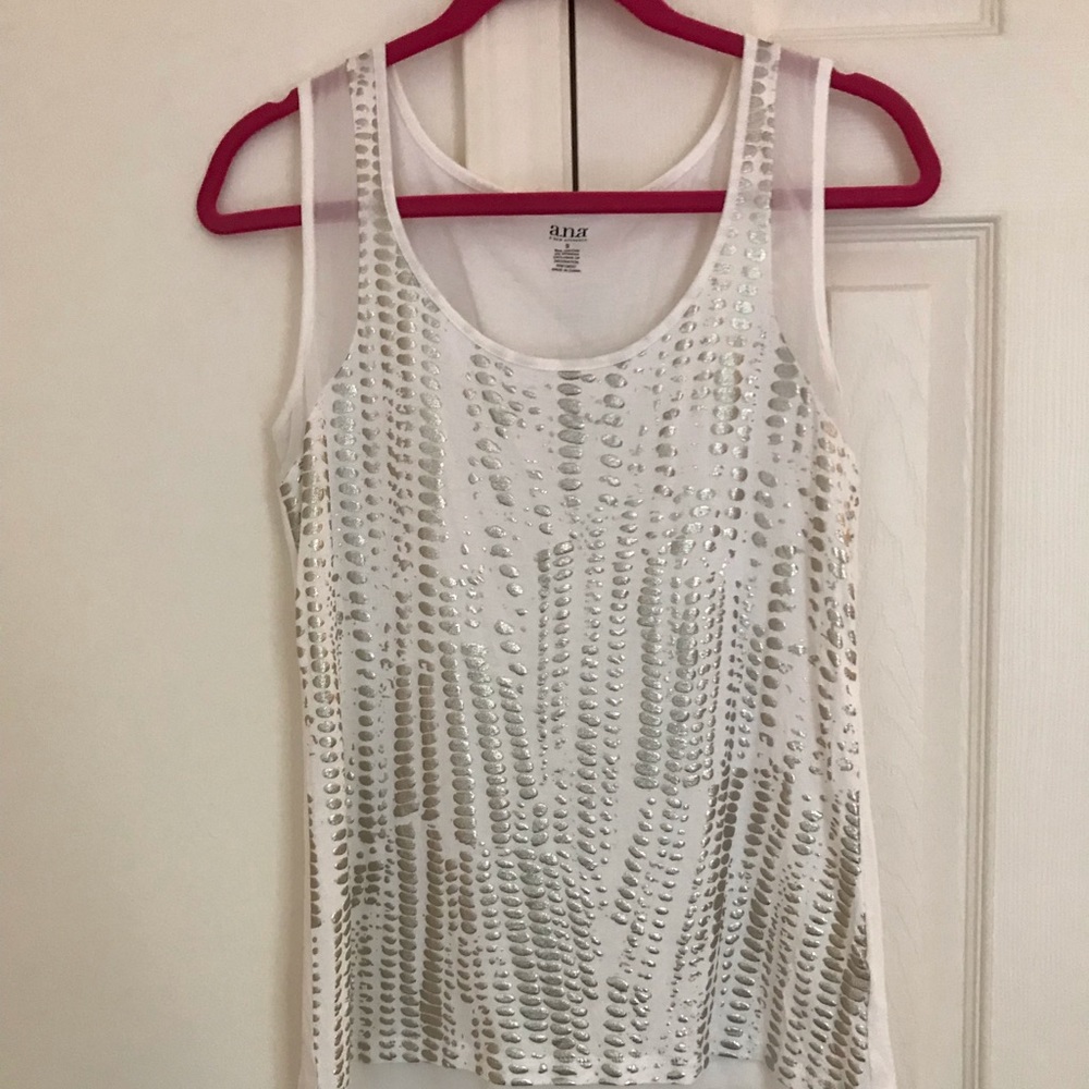 Ana sleeveless white and metallic top S EUC